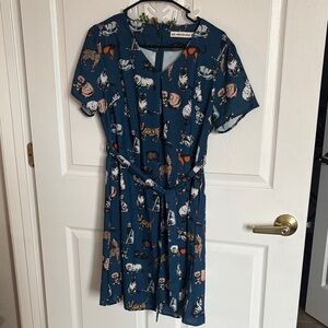 Cat Print Blue Dress
